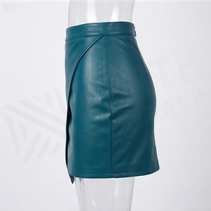 Women Faux Leather <b>Asymmetrical</b> Wrap Mini Skirt Solid Color Shiny Design Regular Waistline All Seasons Style - Product Image 3