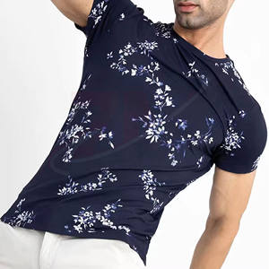 Camiseta de punto para hombre, 100% algodón, corte ajustado, manga corta, cuello redondo, color liso, azul, blanco, estampado personalizado, tallas grandes para hombre - Product Image 3