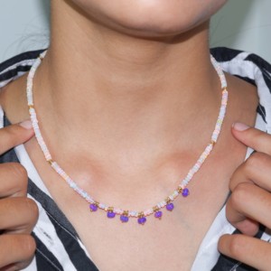 Collar choker de 7 cuentas, collar choker de cuentas doradas, collar choker de cuentas plateadas, collar choker de cuentas de piedras preciosas, collar de cuentas de cristal hecho a mano - Product Image 6