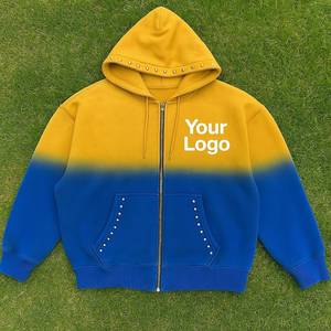 เสื้อฮู้ดซิปแบบไล่เฉดสีพร้อมโลโก้สั่งทำพิเศษสำหรับผู้ชาย สไตล์สตรีทแวร์ ผลิตจากโพลีเอสเตอร์/คอตตอน แห้งเร็ว พร้อมกระเป๋าติดกระดุม - Product Image 4