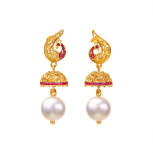 18K Gold Plated Zircon Pearl Drop Jhumka Earrings Classic Religious Geometric - Product Image 2