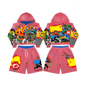 Conjunto de Sudadera con Capucha y Pantalones Cortos de Algodón para Sublimación con Logotipo Personalizado OEM, para Hombre y Mujer, Dos Piezas - Product Image 1