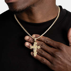 Iced Out Floral <b>Cross</b> Pendant <b>NecklacE</b> |Christian <b>Cross</b> Pendant | Stainless Steel Hip Hop Jewelry for <b>Men</b> - Product Image 4