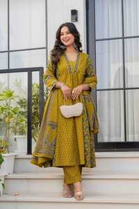 Ensemble Kurta et Dupatta Sarai Jaipur pour femme, en coton, traditionnel, longueur cheville, coupe classique, infroissable, en matériaux recyclés, idéal pour les mariages - Product Image 4