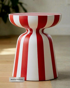Table d'appoint moderne en métal rose et noir à rayures, tabouret d'appoint en alliage, table basse tendance pour salon, meubles personnalisables en gros - Product Image 6