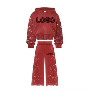 Ensemble de survêtement pour homme avec strass et cristaux, veste à capuche et pantalon de jogging, vêtements de sport élégants, streetwear décontracté, mode - Product Image 5