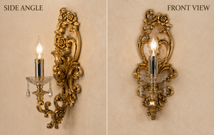 Applique murale de luxe de style baroque vénitien européen, luminaire décoratif haut de gamme avec miroir orné élaboré, en laiton élégant - Product Image 4