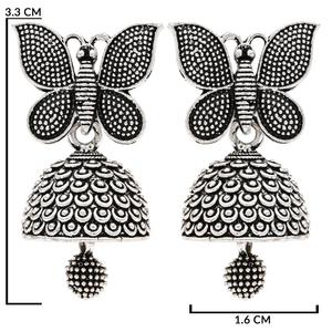 Boucles d'oreilles pendantes en argent oxydé avec perle - Jhumka ethnique vintage en alliage - Product Image 3