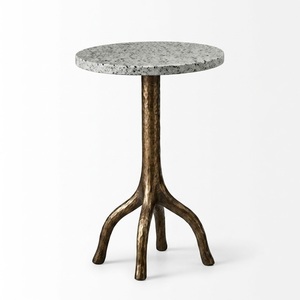 European Style Unique Design Round Wooden Tiered Side Table with Brass Accents for Living Room Home Furniture - Product Image 6