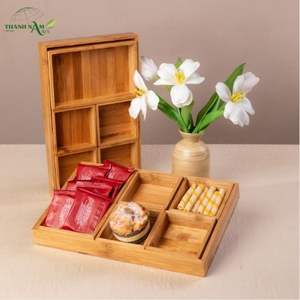 ถาดเสิร์ฟและจัดเก็บแบบพกพา ทำจากไม้ไผ่เคลือบเงา ดีไซน์ทันสมัย ยั่งยืน ทนทาน แบ่งช่องได้หลายช่อง - Product Image 3