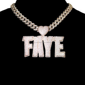 Custom Lab Grown Diamond Heart <b>Bail</b> Horizontal Letter <b>Pendant</b> Iced Out Nameplate Charm Chain Hip Hop Jewelry - Product Image 1