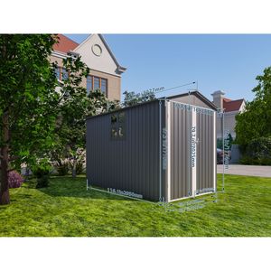 Cobertizo de almacenamiento de acero para motocicletas al aire libre con rieles y accesorios de ventana Color gris y blanco - Product Image 4