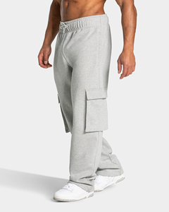 Fitness Wear cotton fleece Wide Leg Cargo <b>Joggers</b> with Elastic Waistband, Zipped Pockets & Drawstring Gym, Workout - Product Image 1
