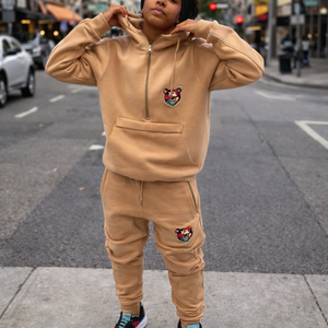 Ensemble de survêtement unisexe épais à demi-zip, 400 g/m², 100 % coton, grandes tailles, coupe ajustée, pour l'hiver - Product Image 6