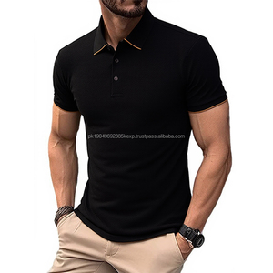 เสื้อโปโลระบายอากาศได้ดีสำหรับผู้ชาย, เสื้อกอล์ฟถักดีไซน์สีพื้นปรับแต่งโลโก้ได้สไตล์ลำลองพิมพ์ลาย - Product Image 2