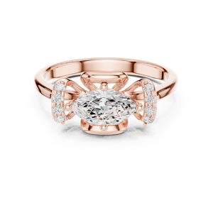 Elegante Anillo de Moissanita con Corte Marquesa para Ella - Plata de Ley Chapada en Oro Rosa de 14K con Piedras Laterales, Anillo de Promesa - Product Image 1