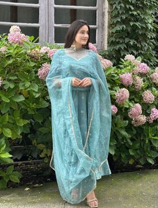 Women Ethnic Anarkali Salwar Kameez Set Embroidered Long Kurta Palazzo Outfit With Dupatta for <b>Wedding</b> Party - Product Image 1