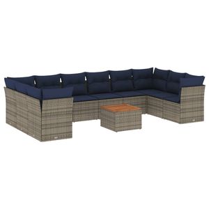 Set di divani da giardino in polyrattan grigio da 11 pezzi con cuscini, collezione di mobili da esterno resistenti - Product Image 2