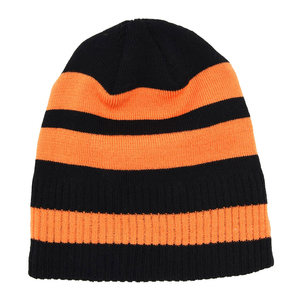Unisex Striped <b>Beanie</b> <b>Hat</b> Black Orange Knit Winter Cap Casual Style for Adults 56-58CM Head Circumference - Product Image 5