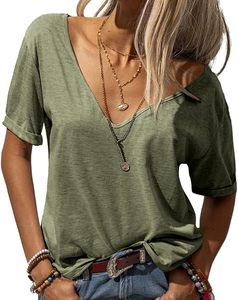 Camiseta de Verano Ecológica para Mujer, Cuello en V, Corte Holgado, con Estampado, Transpirable y de Secado Rápido, Manga Corta, Informal - Product Image 3