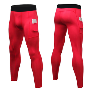 Men's Red Compression Pants <b>Knee</b> <b>Length</b> High Elastic Waist Four-Way Stretch Pockets Yoga <b>Leggings</b> Seamless 85% Polyester - Product Image 5