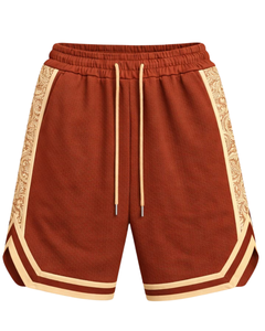 Shorts de basketball pour hommes orange rouille et beige, respirants, séchage rapide, pour entraînement sportif, gym, course à pied, athlétiques, taille élastique, personnalisables - Product Image 1