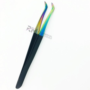 RMI Multi Plasma Color Coated Tip And <b>Black</b> Matt powder Coated Color Eyelash tweezer <b>Boot</b> Volume Point - Product Image 5