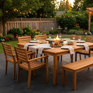 Luxury Teak Wood Outdoor <b>Dining</b> <b>Set</b> <b>with</b> <b>Bench</b> for Garden Patio Resort Villa Hotel Furniture - Product Image 1