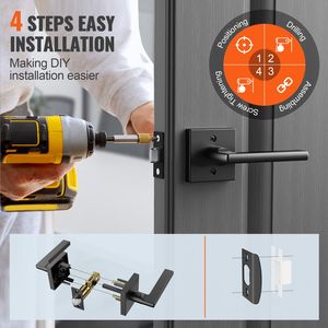 Maniglia per Porta Passaggio Nera Opaca, 1 Pezzo, Reversibile Destra/Sinistra, Rotazione 45°, Senza Blocco - Product Image 4