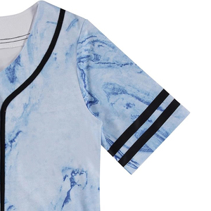 Trendy Blue <b>Marble</b> Pattern Baseball Jersey Custom Sublimation Fluid Art Design Short Sleeve Sportswear - Product Image 4