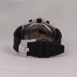 Luxury Men's Stainless Steel Chronograph <b>Watch</b> 42mm Round <b>Case</b> Analog Moissanite Quartz Movement Sapphire Crystal Rubber Band - Product Image 3