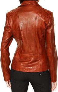 Chaqueta de Cuero Genuino Acolchada Estilo Bomber para Mujer, con Logotipo Personalizado, de Alta Calidad, con Cierre de Cremallera, para Otoño, Venta al Por Mayor - Product Image 2