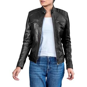 Veste en cuir d'agneau véritable pour femme avec doublure en fourrure de chèvre naturelle, manteau d'hiver sur mesure pour femme - Product Image 1