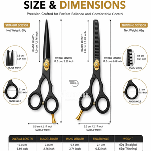 Professional Beauty <b>Barber</b> Scissors <b>Set</b> Sharp High-quality Customize Available Right-Handed Stainless Steel 30 Teeth Black Color - Product Image 4