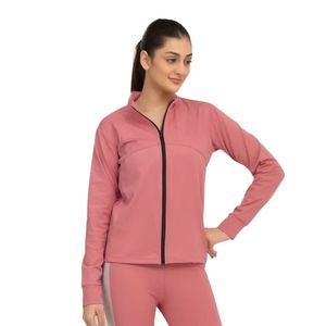 Chaqueta de Forro Polar Rosa para Mujer, Manga Larga, Cierre de Cremallera, Cuello Alto, Color Sólido, Transpirable, Tejida, para Otoño - Product Image 1