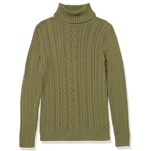 Women's Olive Green Turtleneck Pullover Sweater 100% Wool Cable Knit Full Sleeve Thick Winter Casual Style - Product Image 4