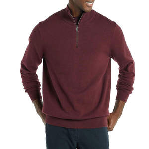 Pull en maille brodé bordeaux pour homme, col zippé, écoresponsable, à manches régulières, en polaire, idéal pour l'automne - Product Image 3