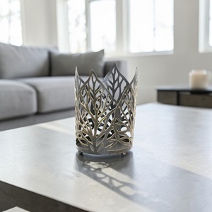 Set Of 2 Designer <b>Candle</b> Holders Decorative Metal And Glass Accent Perfect For Stylish Reflections And Modern Interiors - Product Image 3