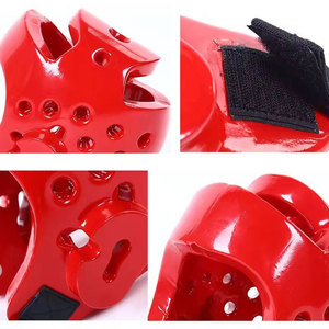 Protège-tête de boxe en cuir PU rouge à rayures, résistant aux chocs, avec fermeture à boucle, visière transparente, pour adultes, unisexe, utilisation universelle - Product Image 3