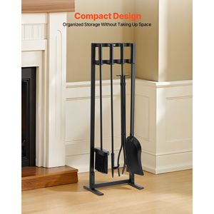 5 PCS <b>Square</b>-Frame Stand Fireplace Tool <b>Set</b> Wrought Place Poker Ash Shovel Brush & Tongs Fire Tool <b>Set</b> Holder - Product Image 5