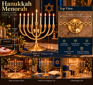 Ménorah de Hanouka de luxe en laiton doré, 9 branches, avec design en forme de nœud, porte-bougie traditionnel pour activités religieuses - Product Image 2