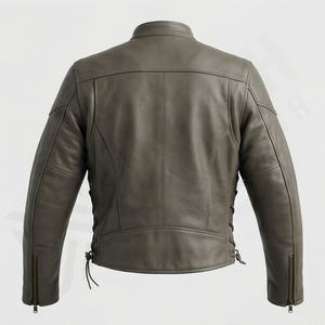 Veste de motard en cuir pour homme NAI-0495A, col rond, fermeture éclair, ventilation, couleur unie, personnalisable. - Product Image 2