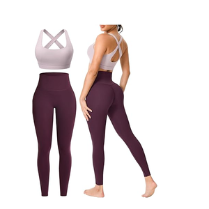 Factory Direct Workout Sets for Women High Waisted Leggings with Cross <b>Back</b> Sports Bra Yoga Custom Outfits for Gym Exercise - Product Image 1
