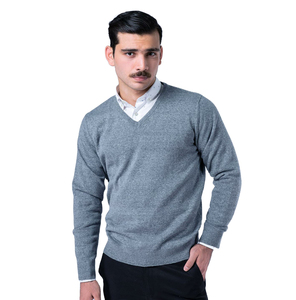 Pull en tricot à col en V bleu marine pour homme, manches régulières, couleur unie, vêtement d'automne - Product Image 6