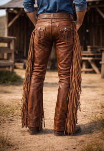 FAZMAX CORPORATION Pantalon en coton marron pour homme, style western, coupe droite, taille haute, avec poches, style vintage, braguette boutonnée, 100% coton - Product Image 2