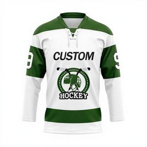 Maillot de hockey sur glace OEM bleu et blanc en maille respirante, personnalisable avec broderie en twill - Product Image 1