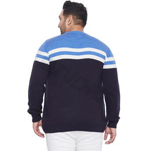 2026 Men's Color Block Crew Neck Pullover Sweater Regular Fit Knitted Cotton Autumn Casual Long Sleeve <b>Top</b> Blue <b>Navy</b> White - Product Image 2