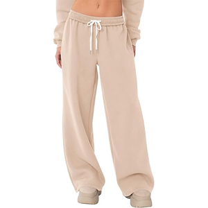 Pantalon de jogging femme coupe droite taille basse en molleton épais uni, élastique, ample et oversize pour la détente - Product Image 1