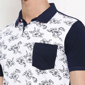 Polos personnalisés avec logo imprimé, polos à manches courtes pour hommes avec imprimé floral, avec poche, haut en coton tricoté décontracté - Product Image 6