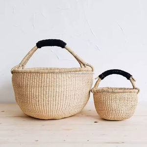 Cesta Bolga de pastos marinos tejida a mano, organizador de almacenamiento de paja hecho a mano, decoración del hogar personalizable ecológica de Vietnam - Product Image 6